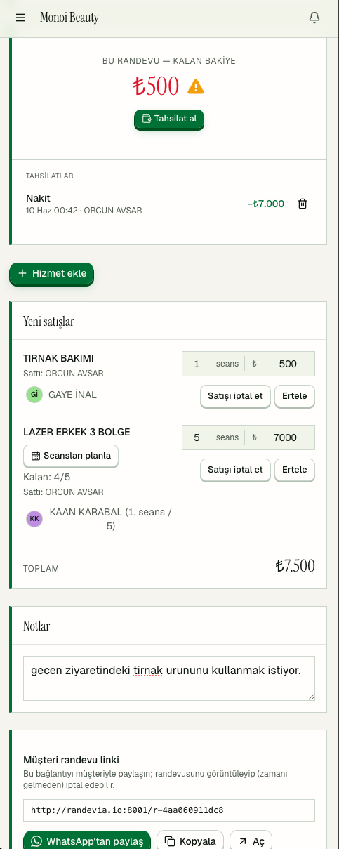Randevia — randevu detayı