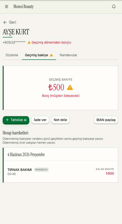 Randevia — müşteri hesabı