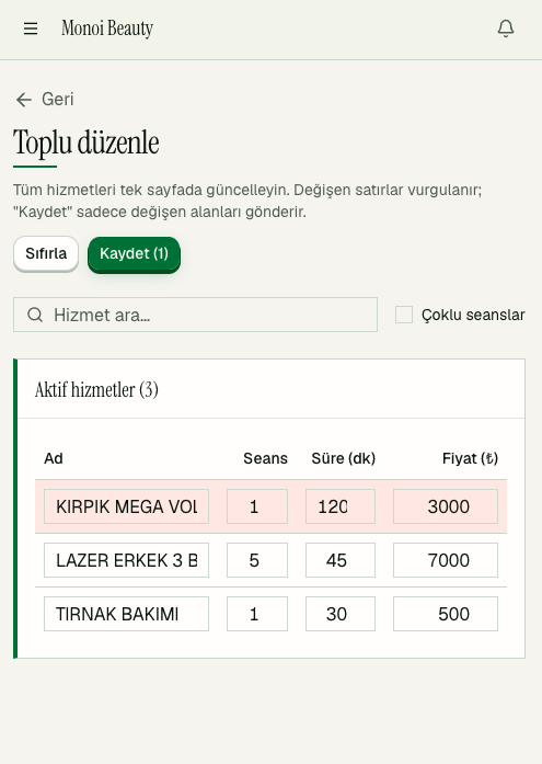Randevia — hizmetlerde toplu düzenleme